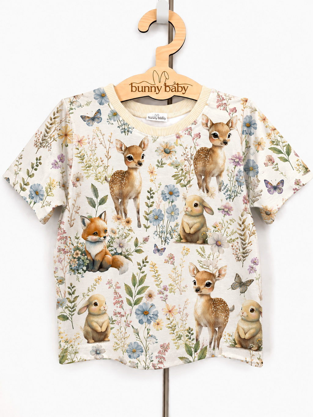 T-shirt dziewczęcy zwierzątka na polanie