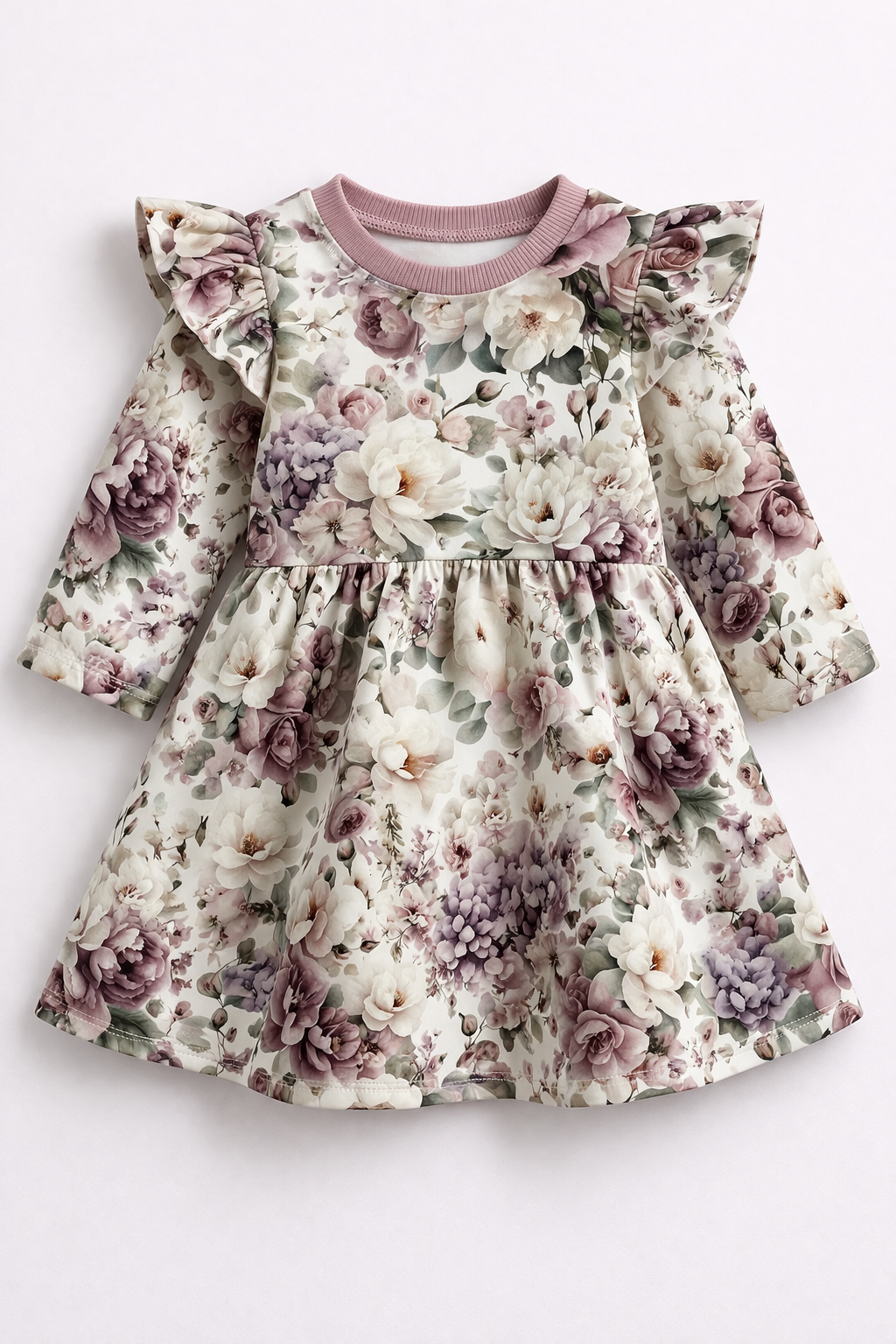 Sukienka na długi rękaw z falbankami Violet peonies