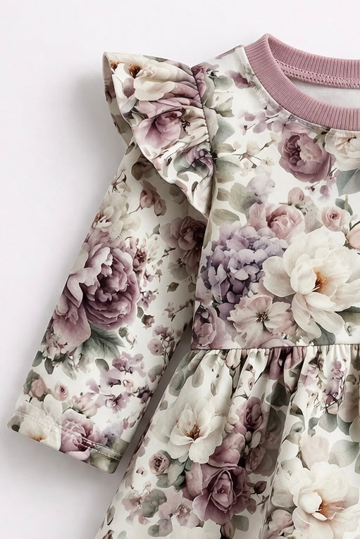 Sukienka na długi rękaw z falbankami Violet peonies