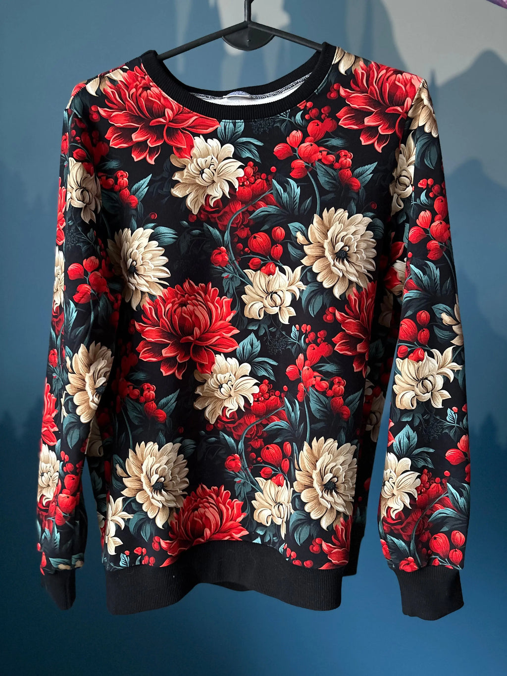 Bluza Vintage flowers w odcieniach czerwieni i beżu z czarnym ściągaczem - Bunny Baby