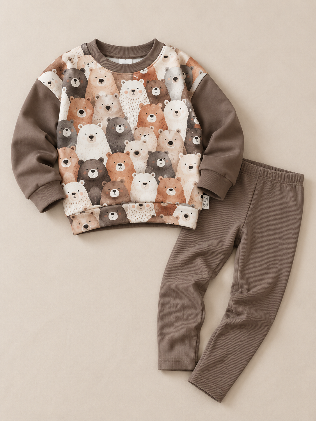 Komplet bluza w misie i leginsy prążek brązowe