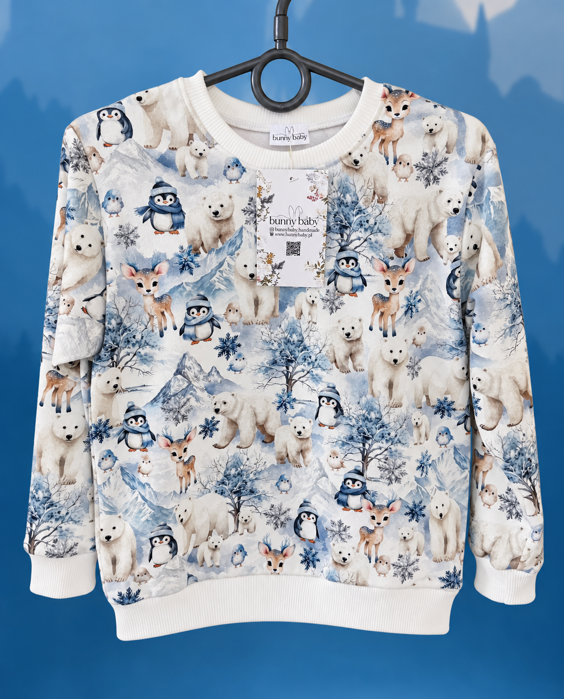 Bluza zimowa lodowa kraina z białymi ściągaczami