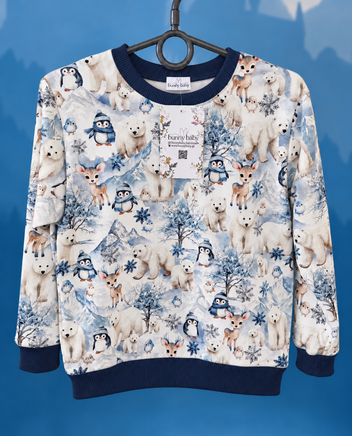 Bluza zimowa lodowa kraina z granatowymi ściągaczami