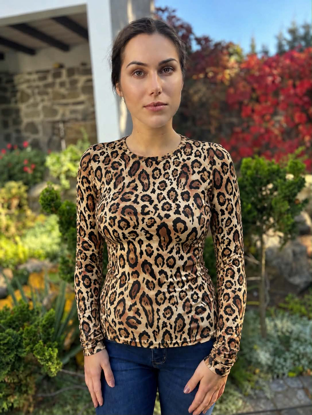 Damska dopasowana bluzka longsleeve Lena na długi rękaw gepard