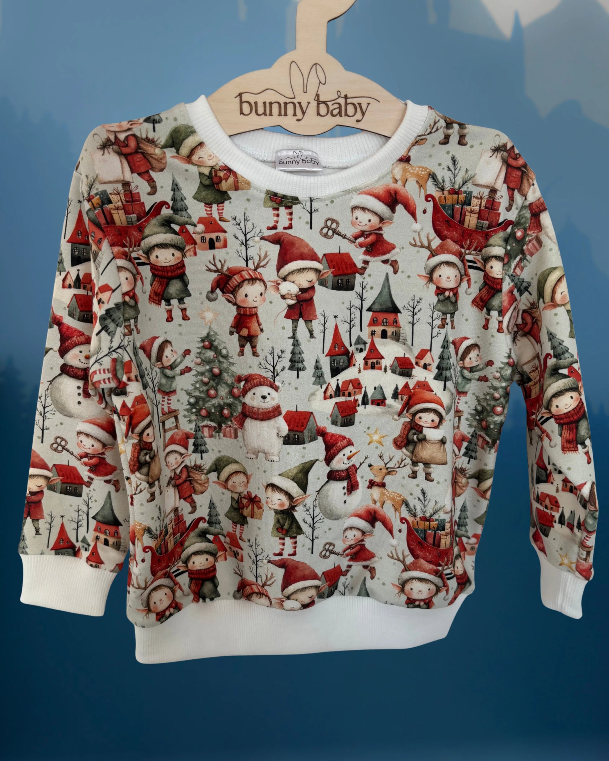 Bluza w zimowe elfiki w odcieniach bieli i czerwieni - Bunny Baby