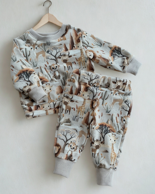 Beżowy komplet dresowy w zwierzątka safari