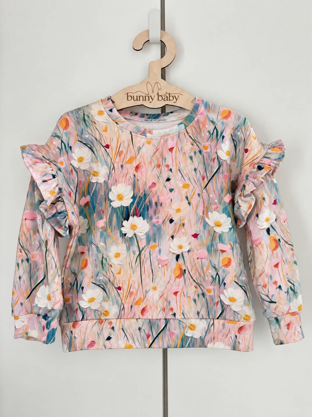 Bluza oversize z falbanką różowa łąka