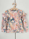 Bluza oversize z falbanką różowa łąka