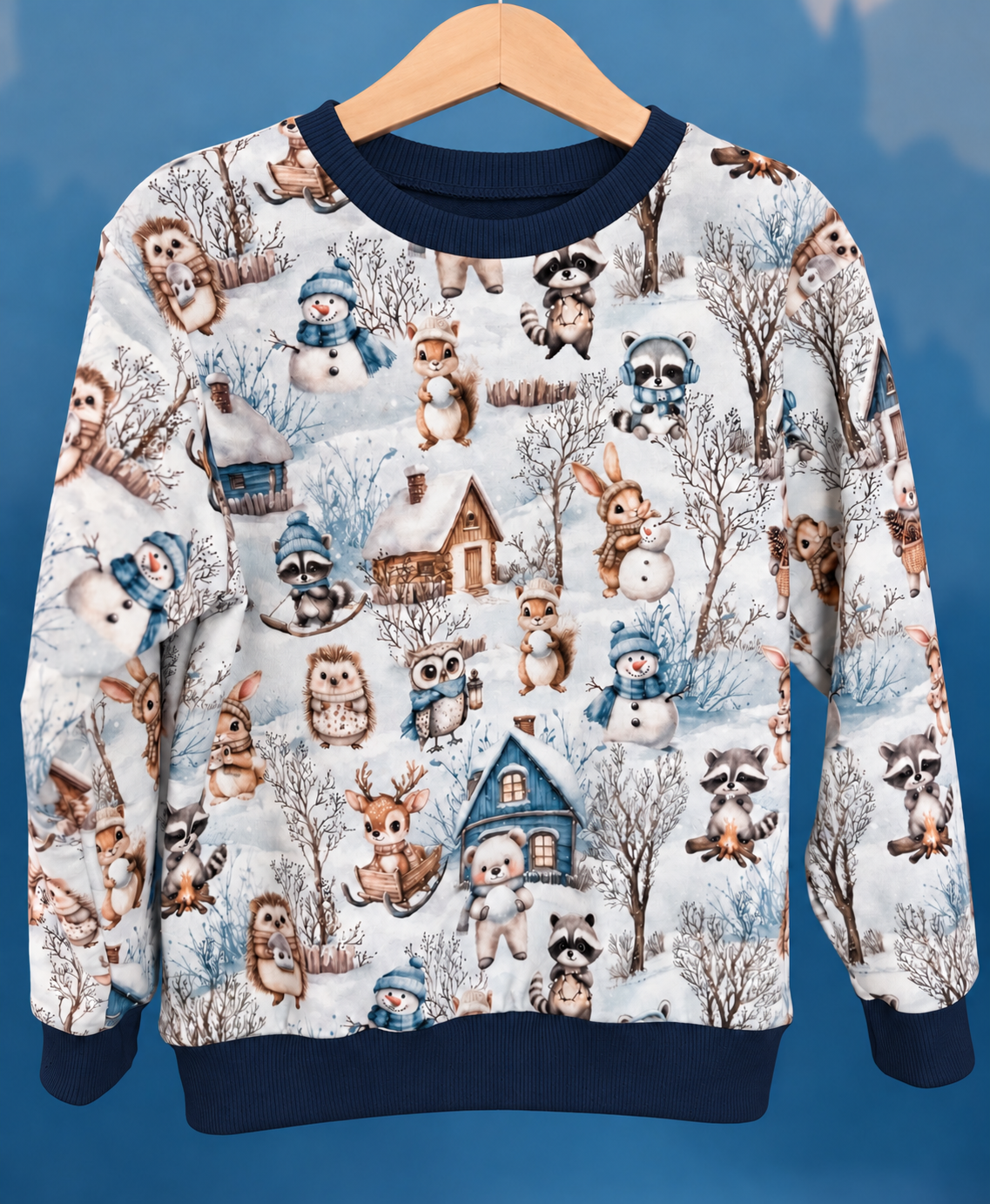 Bluza w zimowe harce z granatowym ściągaczem