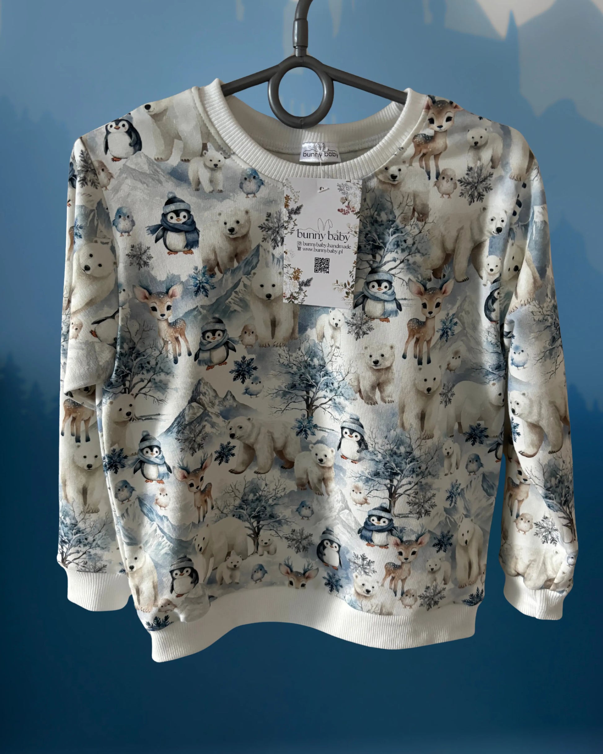 Bluza zimowa lodowa kraina z białymi ściągaczami - Bunny Baby