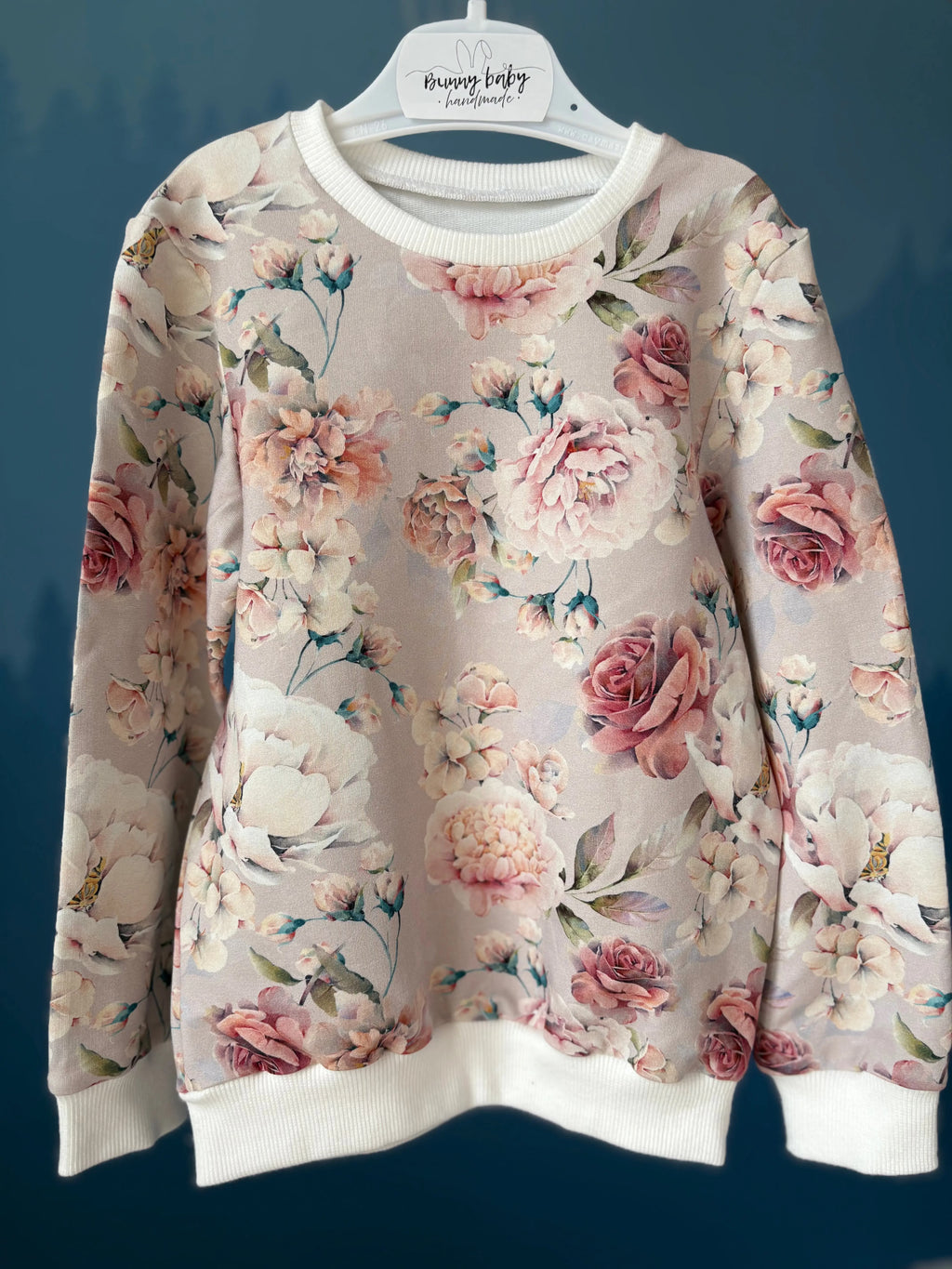 Szara bluza w kwiaty z białym ściągaczem - Bunny Baby